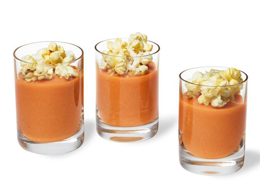 Tomato and Truffle Popcorn Soup Shooters